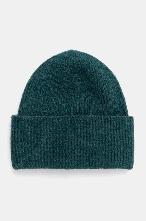 Czapka z domieszką wełny owczej i wełny alpaki beanie kolor turkusowy średniej grubości turkusowy RW24-CAD700