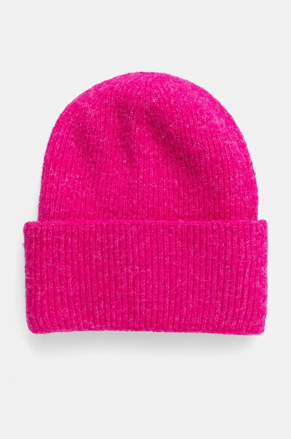 Czapka z domieszką wełny damska beanie kolor różowy średniej grubości różowy RW24-CAD702