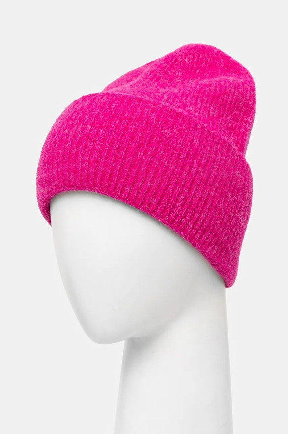 Akcesoria Czapka z domieszką wełny damska beanie kolor różowy RW24-CAD702 różowy