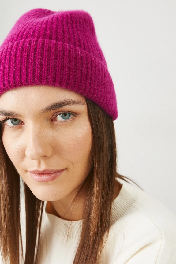 Czapka z kaszmiru beanie kolor różowy RW24-CAD800