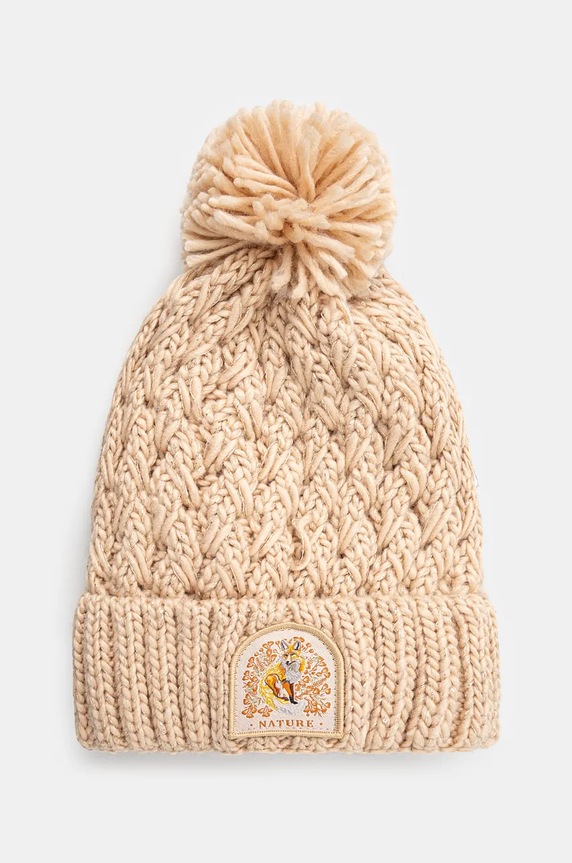 Czapka damska beanie z pomponem kolor beżowy gruba beżowy RW24-CAD804