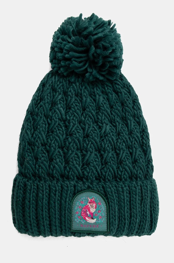 Czapka damska beanie z pomponem kolor zielony gruba turkusowy RW24-CAD804