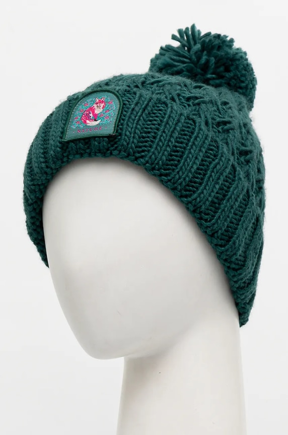 Akcesoria Czapka damska beanie z pomponem kolor zielony RW24-CAD804 turkusowy