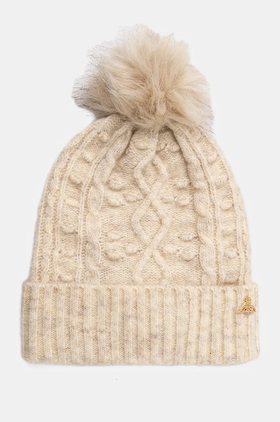 Čiapka s prímesou vlny čiapka s bambuľou béžová farba hrubá béžová RW24-CAD811