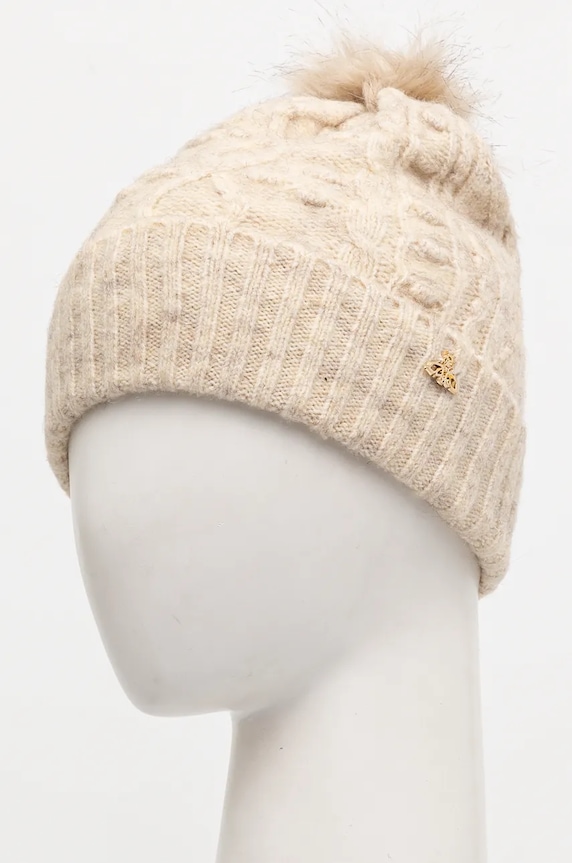 Doplnky Čiapka s prímesou vlny čiapka s bambuľou béžová farba RW24-CAD811 béžová