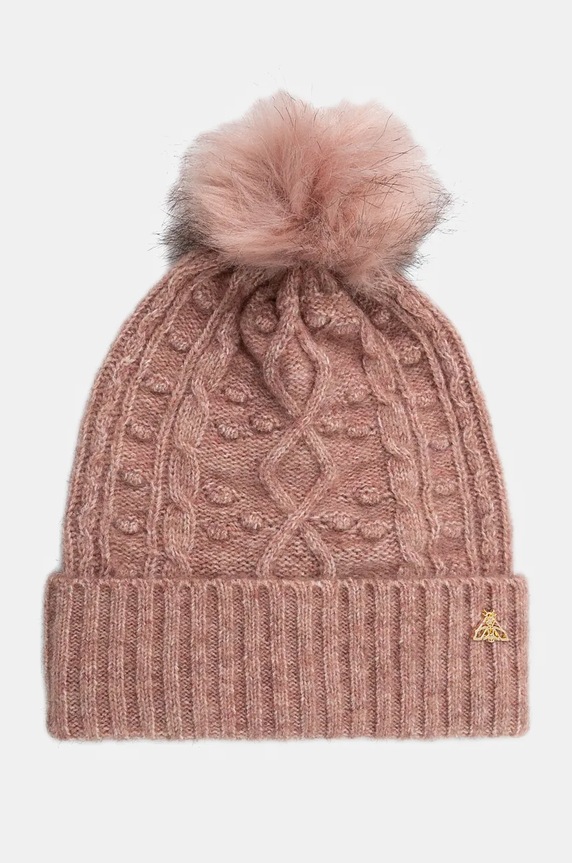 Čiapka s prímesou vlny čiapka s bambuľou ružová farba hrubá ružová RW24-CAD811