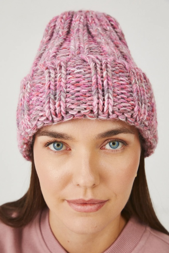 Czapka z domieszką wełny damska beanie kolor różowy gruba różowy RW24-CAD902