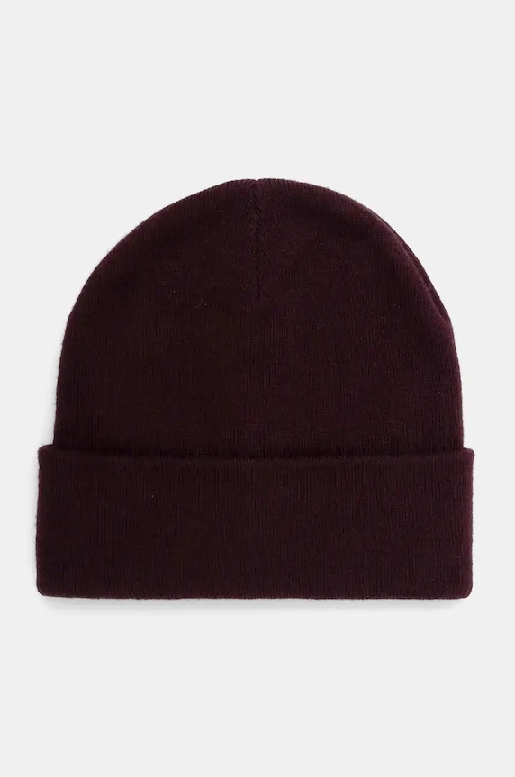 Czapka z domieszką wełny męski beanie kolor bordowy średniej grubości bordowy RW24-CAM060