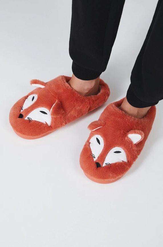 Papuče dámske z imitácie kožušiny oranžová farba oranžová RW24-KAD802