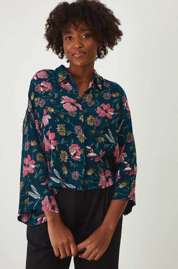 Koszula damska oversize wzorzysta kolor multicolor casual multicolor RW24-KDD010