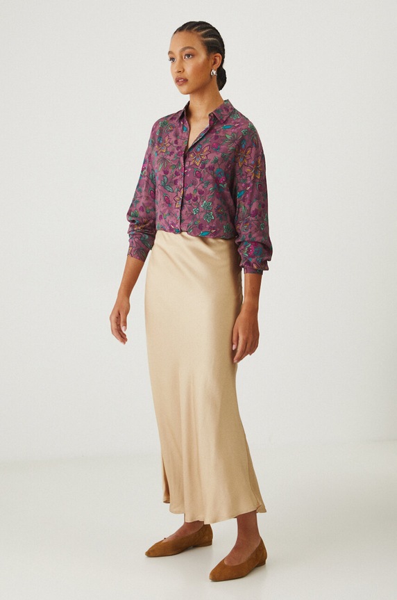 Koszula damska oversize w kwiaty kolor różowy RW24-KDD030 różowy RW24