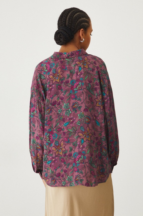 Odzież Koszula damska oversize w kwiaty kolor różowy RW24-KDD030 różowy