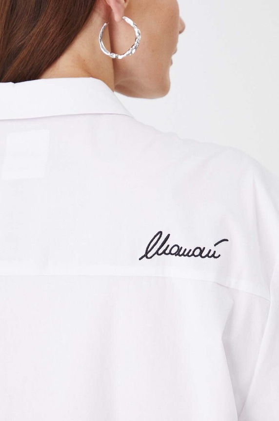 Koszula damska z kolekcji na Dzień Psa z domieszką elastanu z aplikacją kolor biały RW24-KDD430