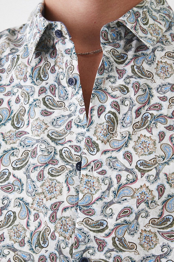 Odzież Koszula męska z kołnierzykiem klasycznym z domieszką lyocellu kolor granatowy RW24-KDM040 multicolor