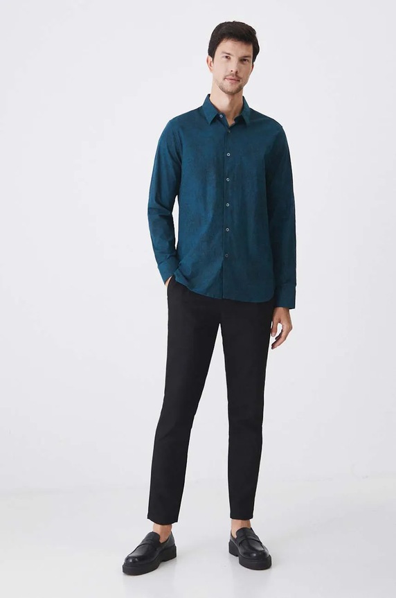 Koszula męska z kołnierzykiem klasycznym wzorzysta kolor zielony casual turkusowy RW24-KDM074