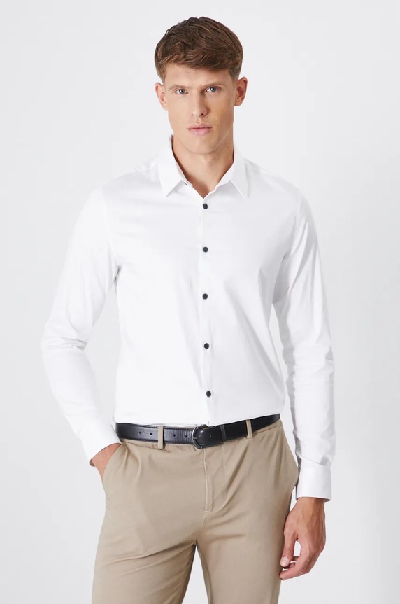 Koszula męska z kołnierzykiem klasycznym gładka kolor biały pozostałe biały RW24-KDM090