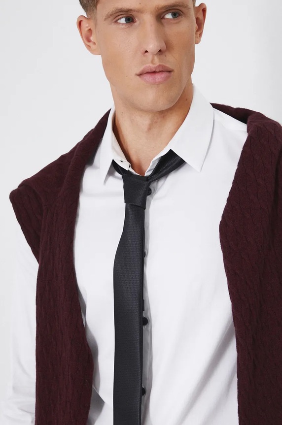 Koszula męska z kołnierzykiem klasycznym gładka kolor biały biały RW24-KDM090