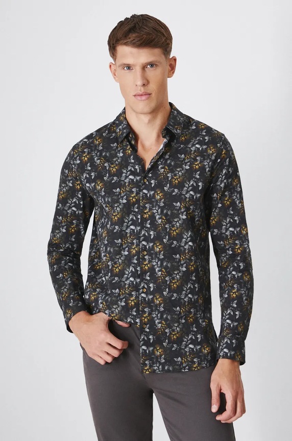 Koszula męska z kołnierzykiem klasycznym wzorzysta kolor multicolor z elastanem multicolor RW24-KDM097