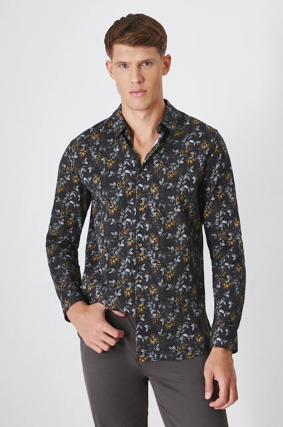Koszula męska z kołnierzykiem klasycznym wzorzysta kolor multicolor z elastanem multicolor RW24-KDM097