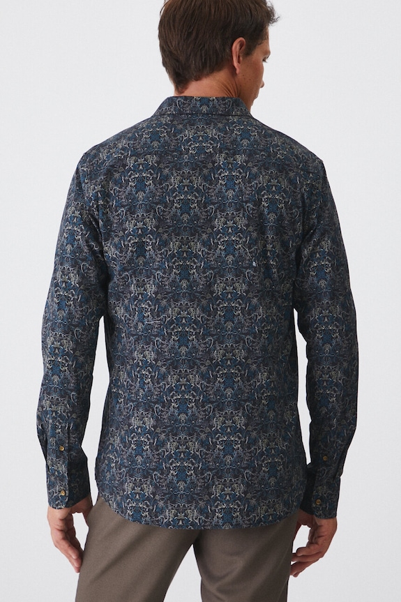 Odzież Koszula męska z kołnierzykiem klasycznym wzorzysta kolor biały RW24-KDM600 multicolor