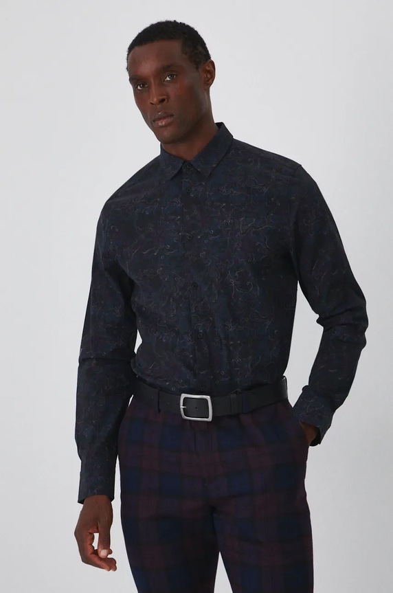 Koszula męska z kołnierzykiem klasycznym wzorzysta kolor multicolor casual multicolor RW24-KDMA12