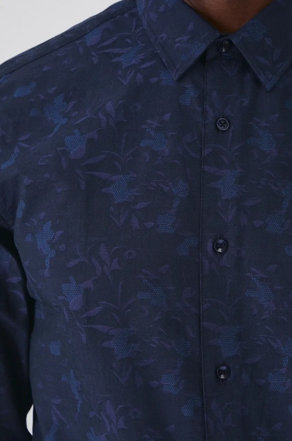 Koszula męska z kołnierzykiem klasycznym wzorzysta kolor granatowy RW24-KDMA14 granatowy