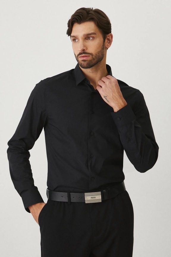 Koszula męska z kołnierzykiem klasycznym gładka kolor czarny RW24-KDMB01 czarny RW24