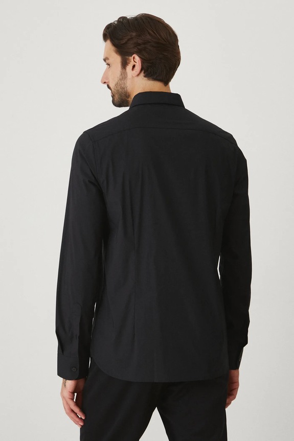 Odzież Koszula męska z kołnierzykiem klasycznym gładka kolor czarny RW24-KDMB01 czarny