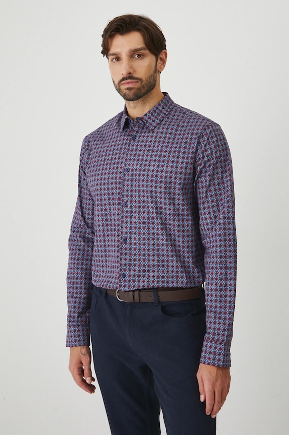 Koszula męska z kołnierzykiem klasycznym wzorzysta kolor multicolor RW24-KDMB03 multicolor