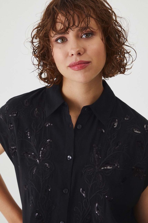 Košile dámská černá barva klasický černá RW24-KKD300