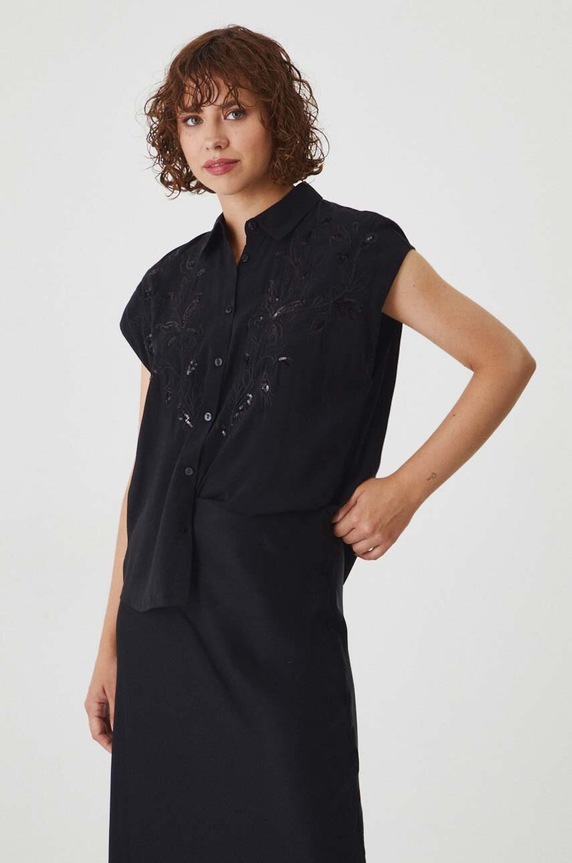 Košile dámská černá barva černá RW24-KKD300