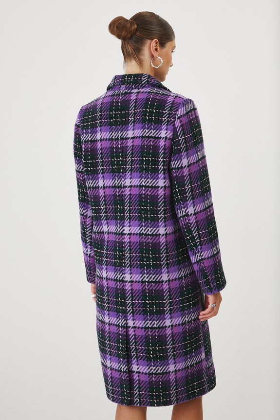 Odzież Płaszcz z domieszką wełny damski w kratę kolor multicolor RW24-KPD502 multicolor