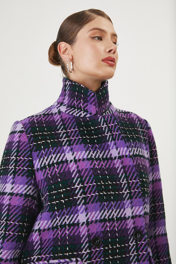 Płaszcz z domieszką wełny damski w kratę kolor multicolor multicolor RW24-KPD502