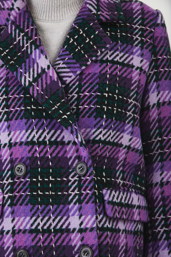 Płaszcz z domieszką wełny damski w kratę kolor multicolor RW24-KPD502 multicolor