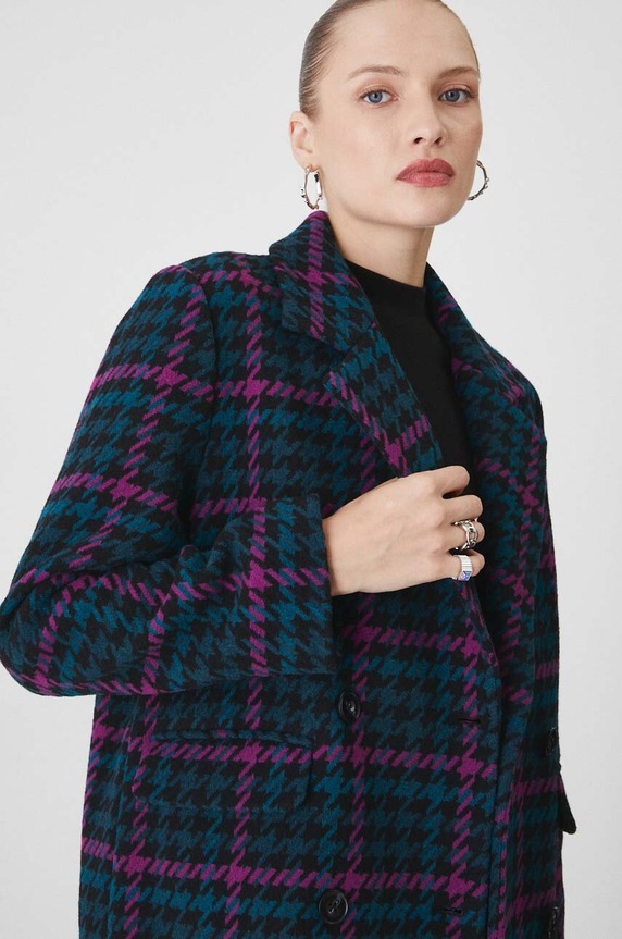 Płaszcz z domieszką wełny damski w kratę kolor multicolor RW24-KPD502 multicolor