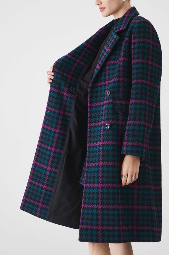 Płaszcz z domieszką wełny damski w kratę kolor multicolor RW24-KPD502