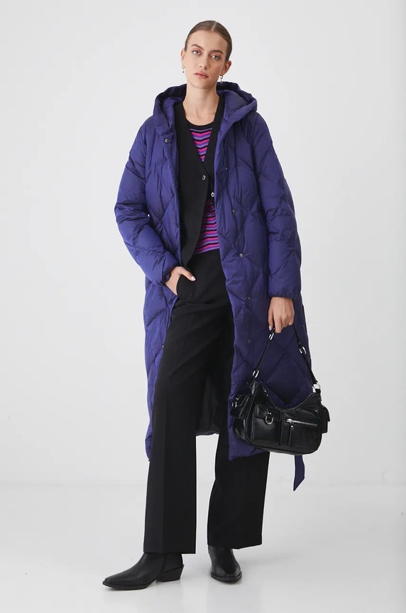 Płaszcz puchowy damski pikowany kolor fioletowy fioletowy RW24-KPD602