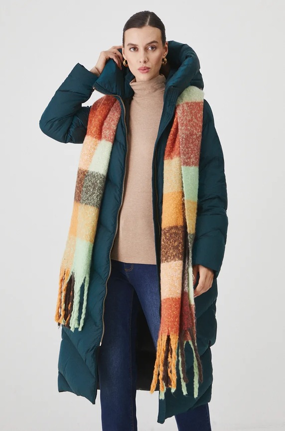 Płaszcz puchowy damski pikowany kolor zielony RW24-KPD702 turkusowy