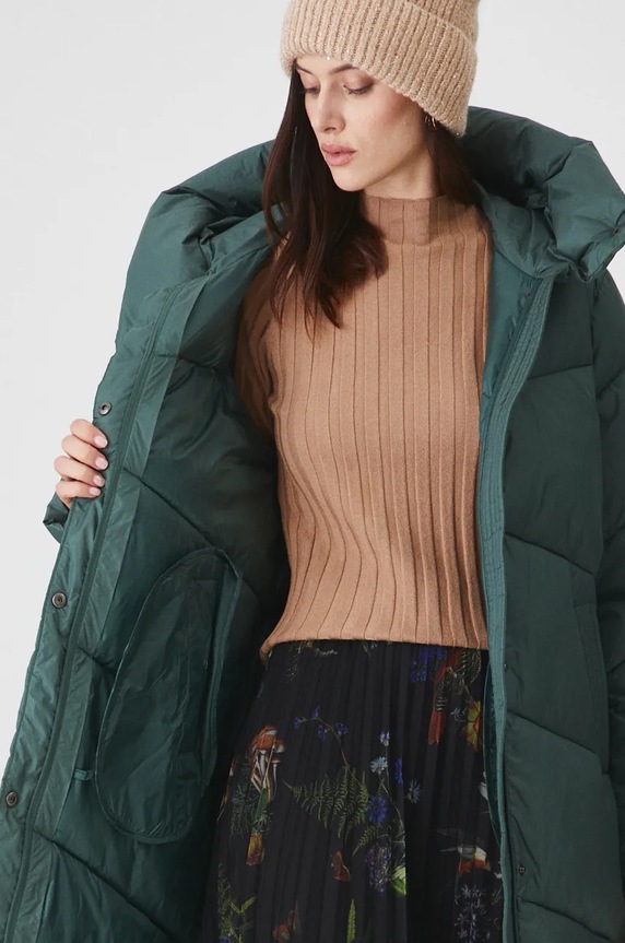 Płaszcz damski z ociepleniem DuPont Sorona kolor zielony RW24-KPD703