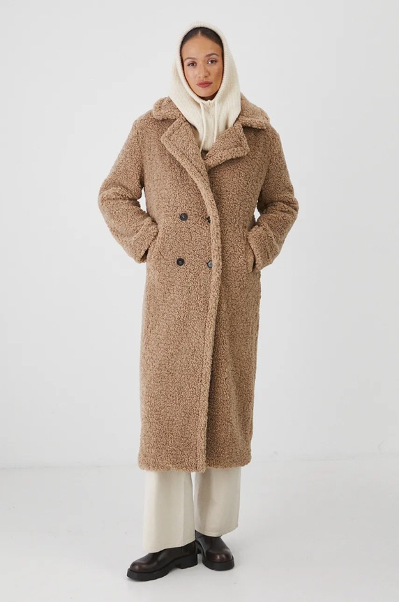 Kabát dámský oversize, texturovaný povrch béžová barva RW24-KPD818 béžová RW24