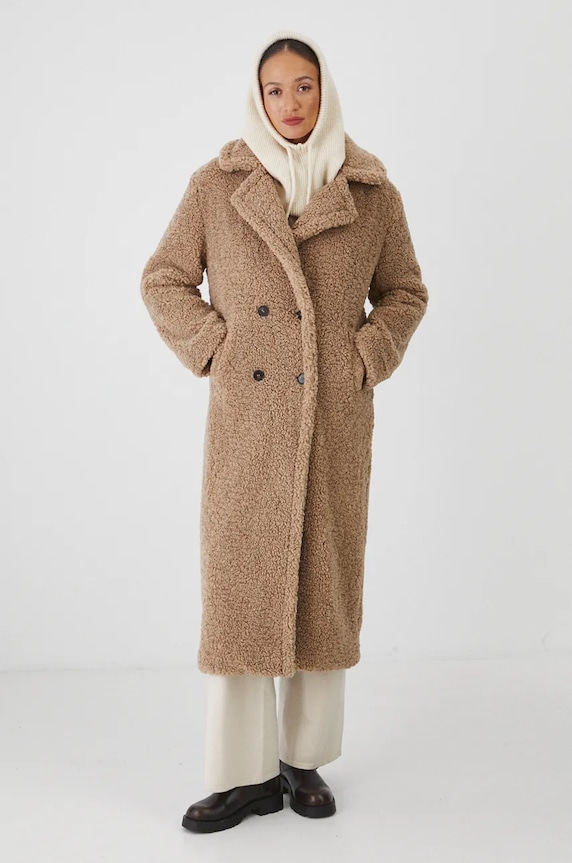 Kabát dámský oversize, texturovaný povrch béžová barva RW24-KPD818 béžová RW24