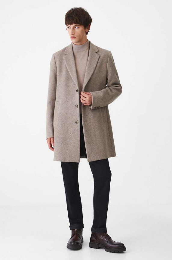 Płaszcz z domieszką wełny męski kolor beżowy RW24-KPM501 beżowy RW24