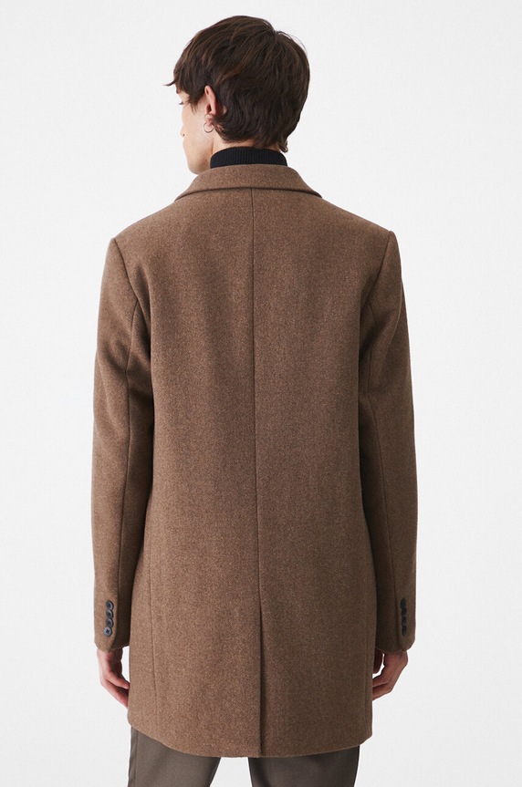 Odzież Płaszcz z domieszką wełny męski melanżowy kolor brązowy RW24-KPM506 brązowy