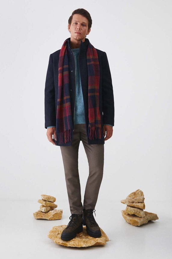 Płaszcz z wełną męski melanżowy kolor granatowy pozostałe granatowy RW24-KPM604