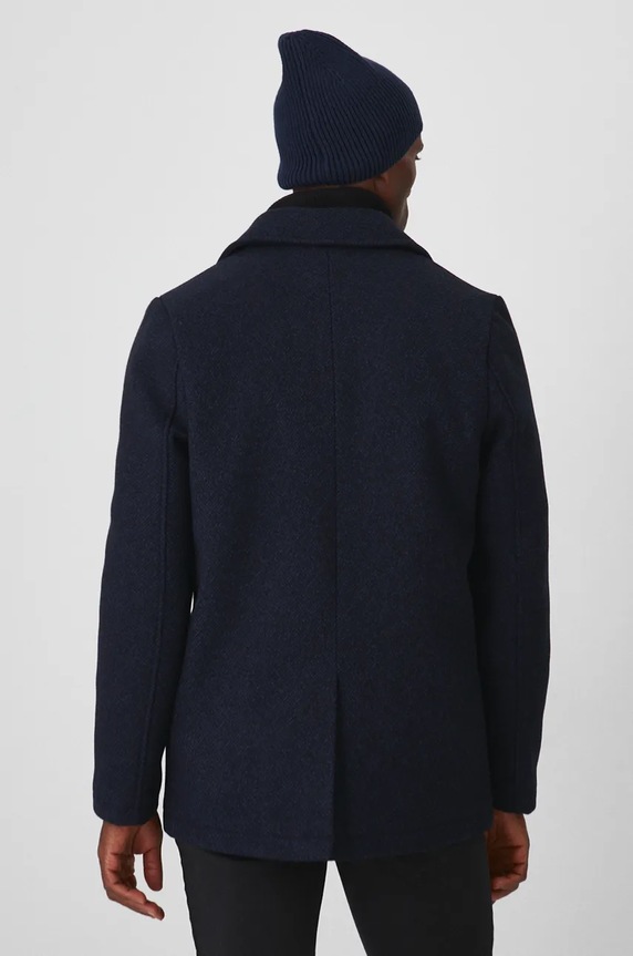Odzież Płaszcz z wełną męski melanżowy kolor granatowy RW24-KPM700 granatowy
