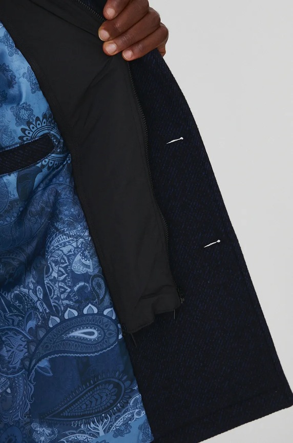 Płaszcz z wełną męski melanżowy kolor granatowy RW24-KPM700