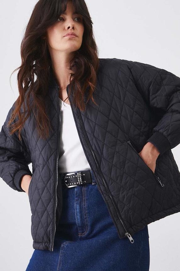 Kurtka bomber damska oversize pikowana kolor czarny RW24-KUD401