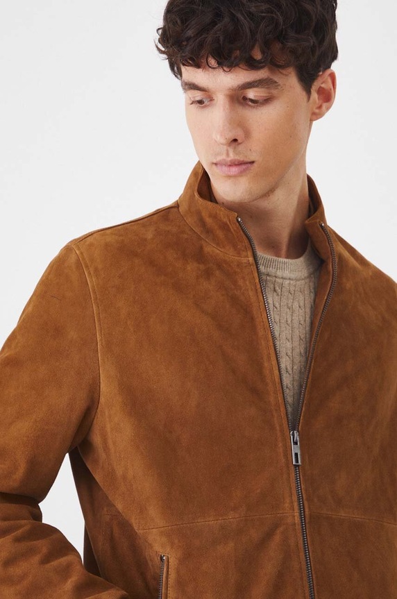 Semišová bunda pánská hnědá barva hnědá RW24-KUM310