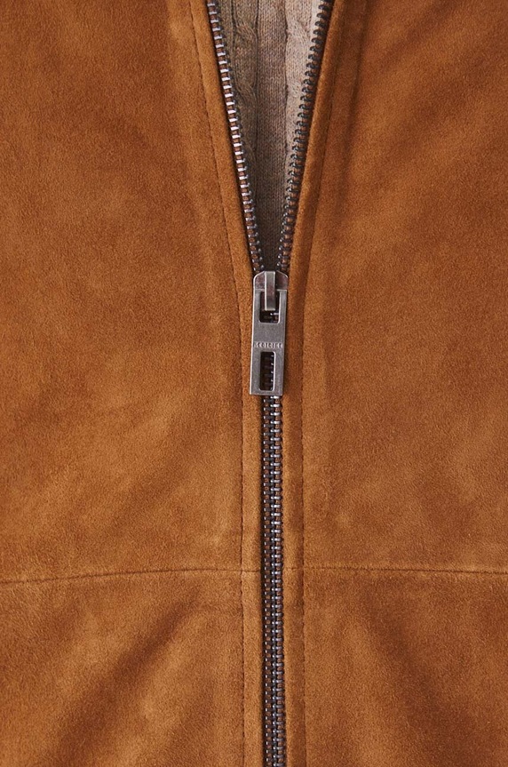 Semišová bunda pánská hnědá barva RW24-KUM310