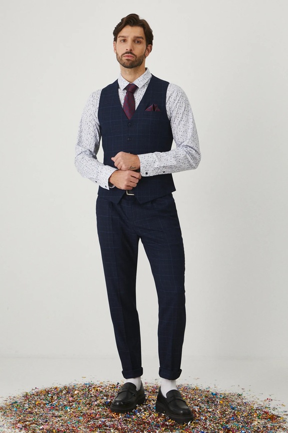 Kamizelka męska slim w kratę kolor granatowy RW24-KZMB17 granatowy RW24